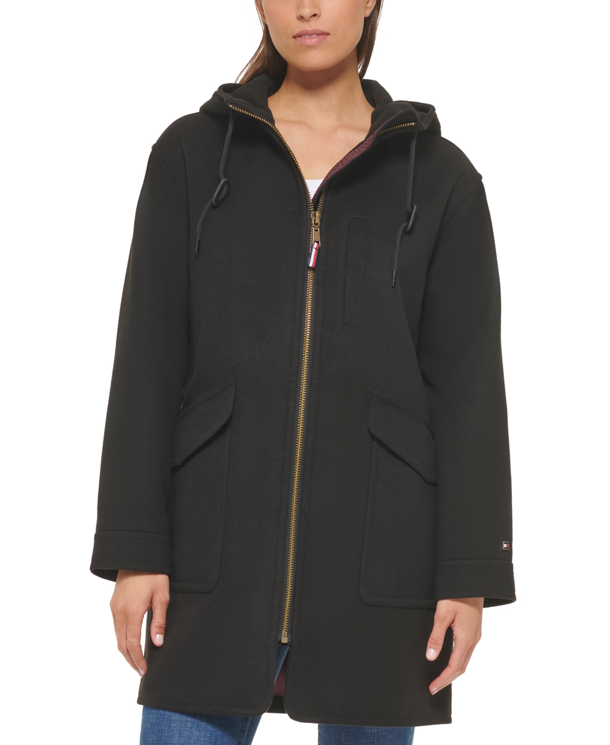 Tommy Hilfiger Women's Zip Front Hooded Coat In Black