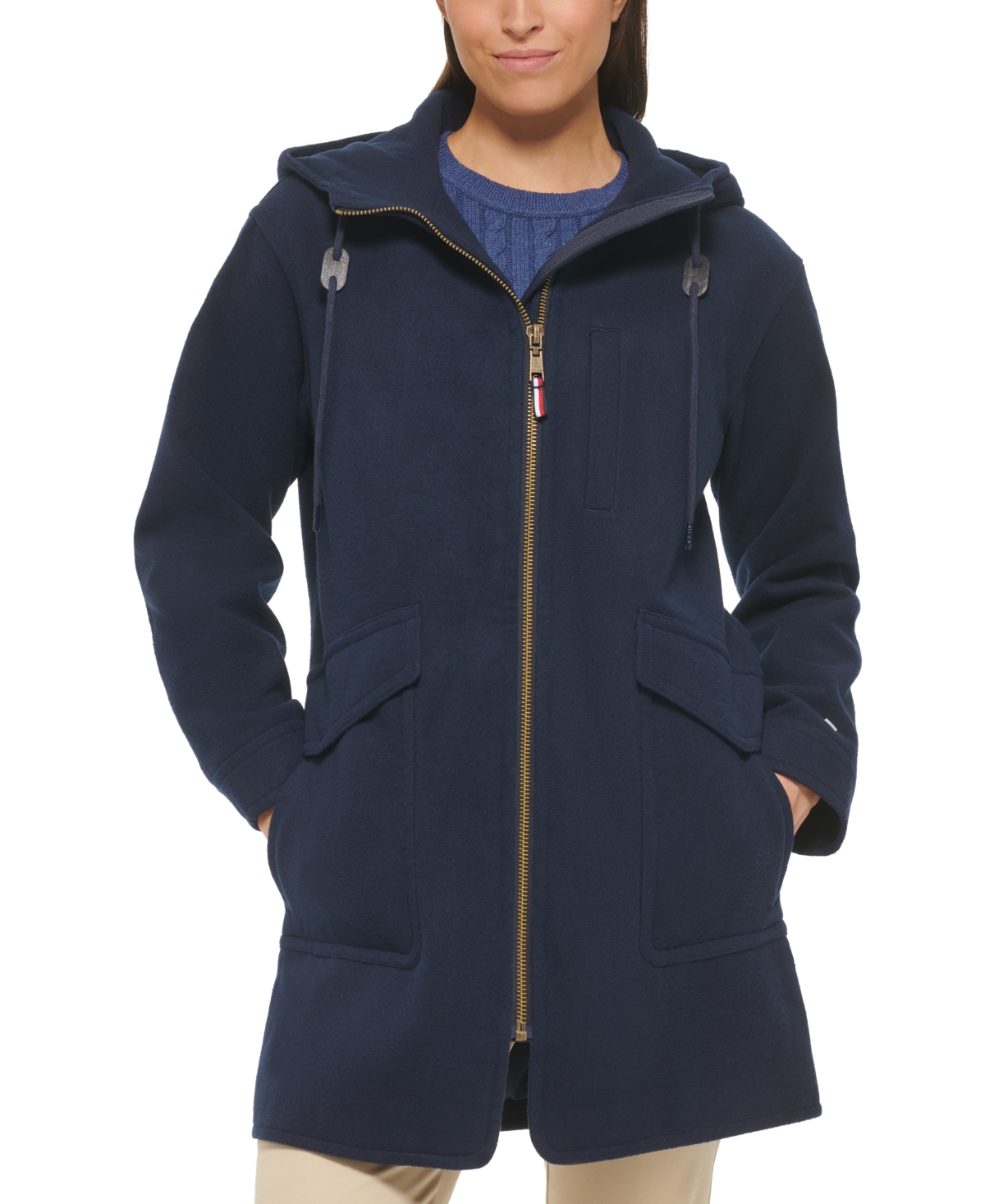 Tommy Hilfiger Women's Zip Front Hooded Coat In Navy