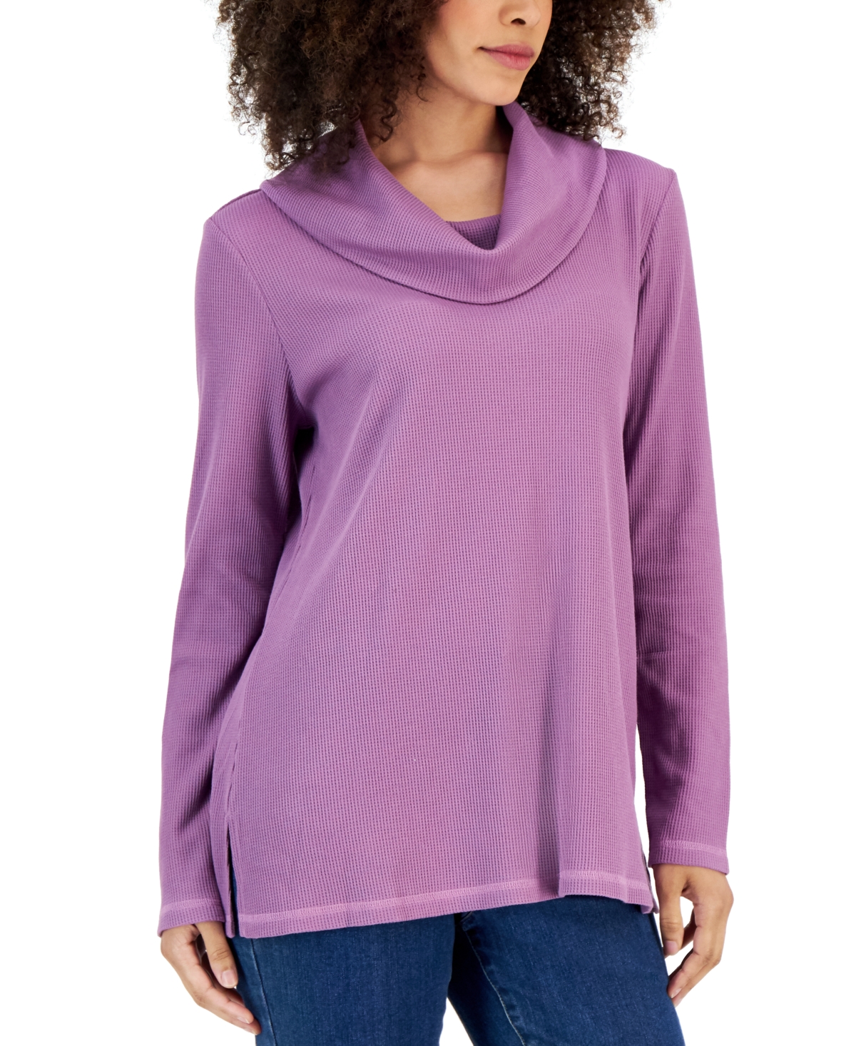 Karen Scott Women's Mini Waffle Cowlneck top, Created for Macy's