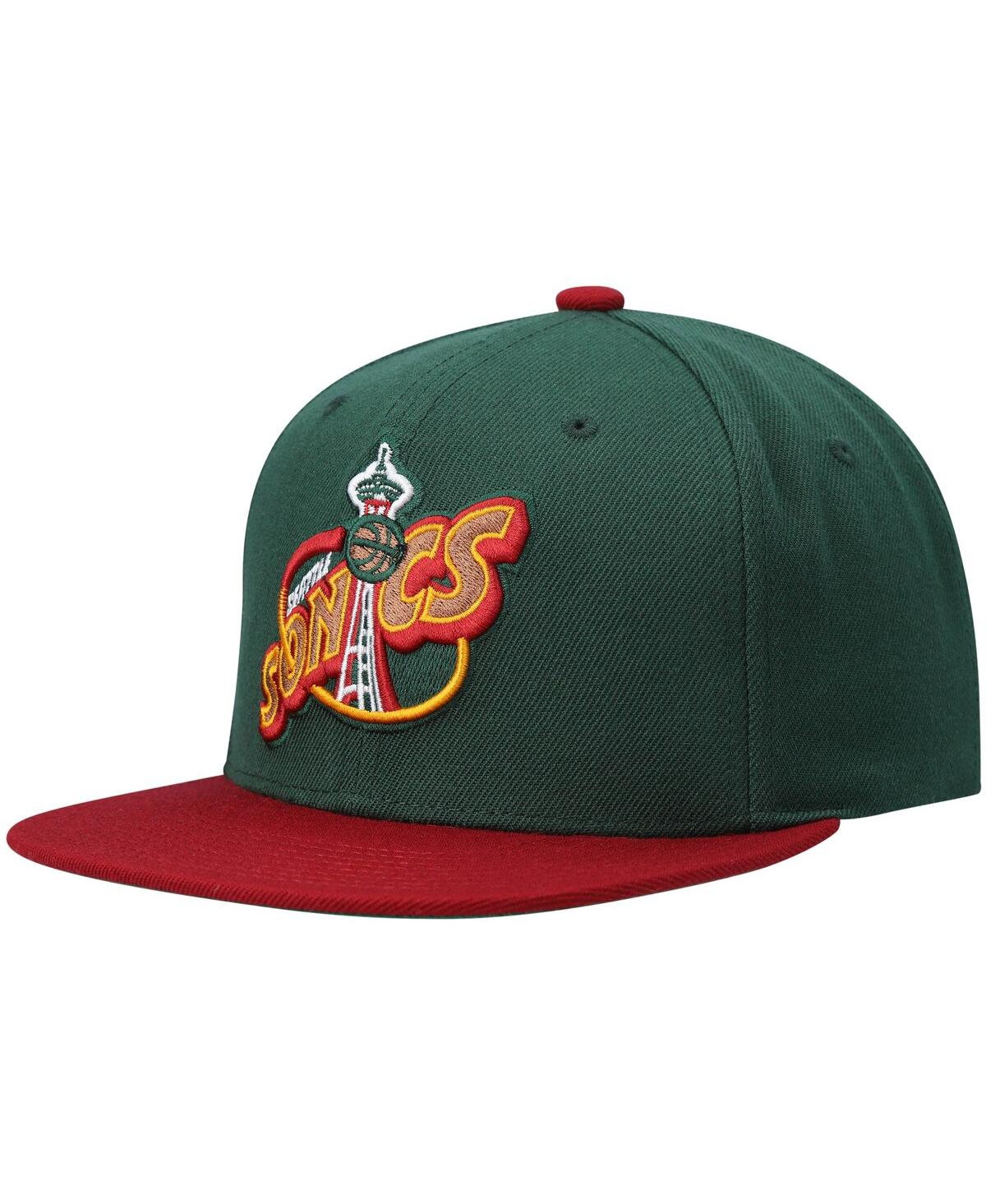Shop Mitchell & Ness Men's  Green, Red Seattle Supersonics Hardwood Classics Team Two-tone 2.0 Snapback Ha In Green,red
