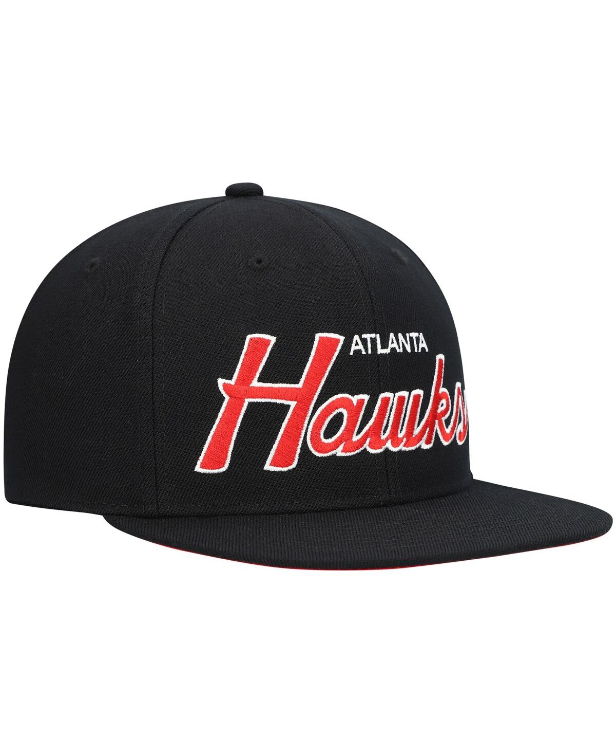 Mitchell & Ness Men's  Black Atlanta Hawks Hardwood Classics Script 2.0 Snapback Hat In Black