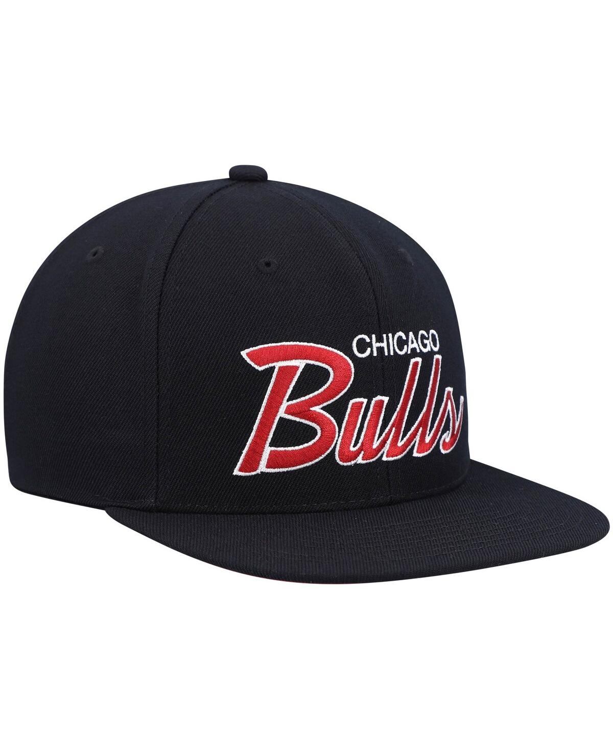 Mitchell & Ness Men's  Black Chicago Bulls Hardwood Classics Script 2.0 Snapback Hat In Black