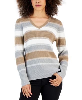 Karen Scott Womens Ribbed 3 4 Sleeve Sweater White Size Small main image 1