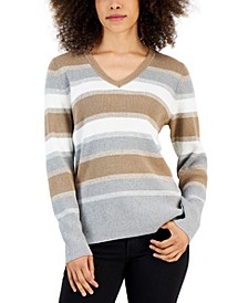Petite Cotton V-Neck Ribbed Sweater, Created for Macy's