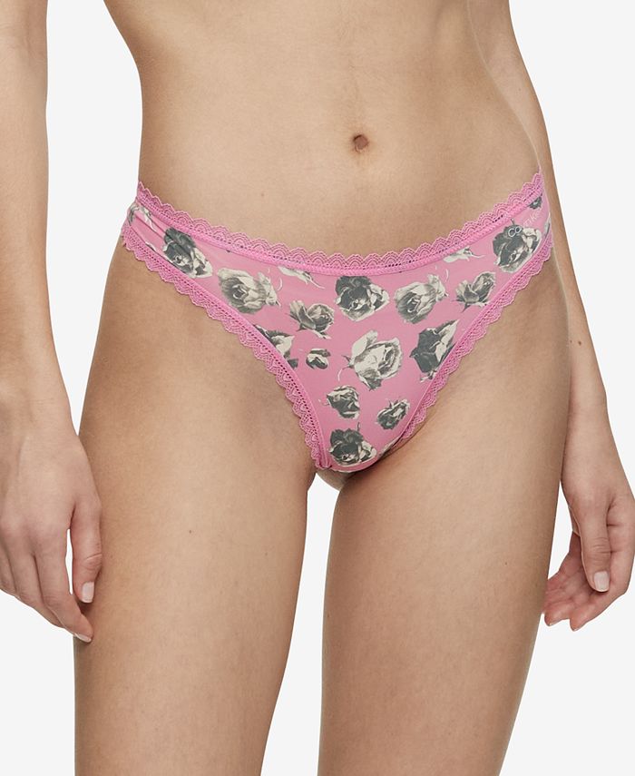Calvin Klein Womens Lace Trim Thong Underwear 