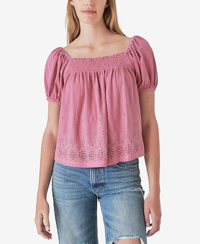 Lucky Brand Plus Size Short Sleeve Peasant Top Women's Short