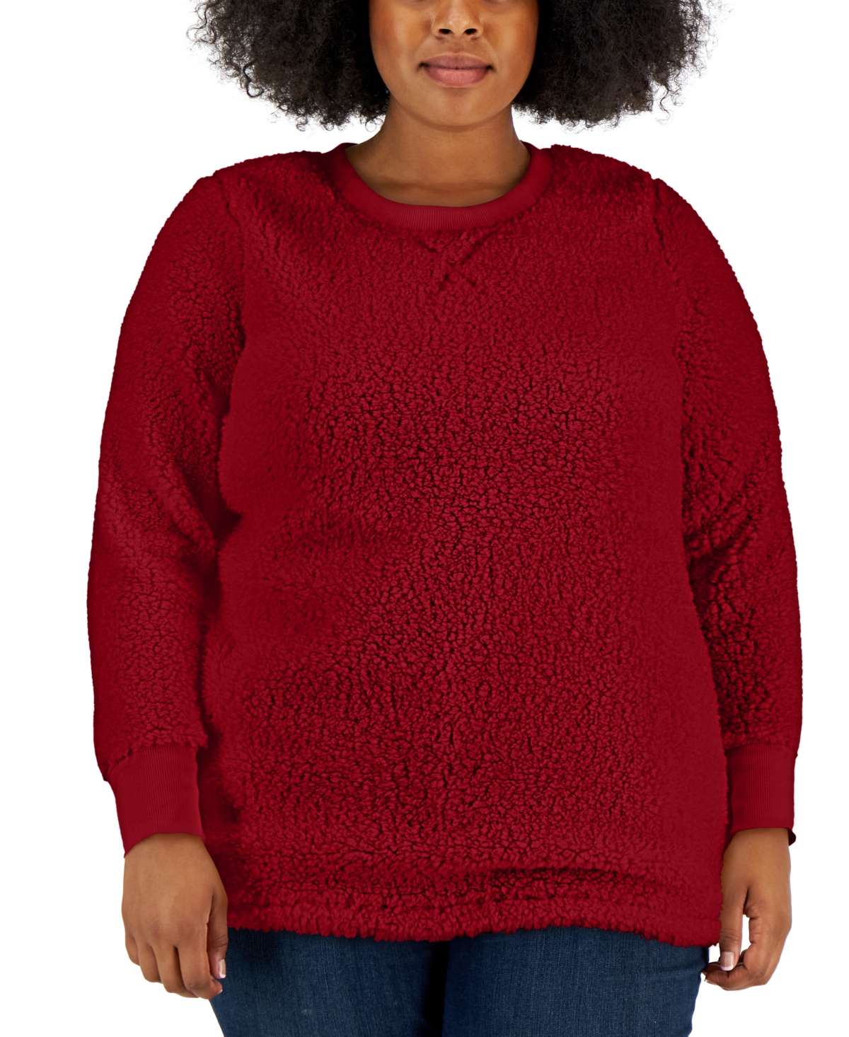 Style & Co Plus Size Sherpa Tunic, Created For Macy's In Scarlet Crush