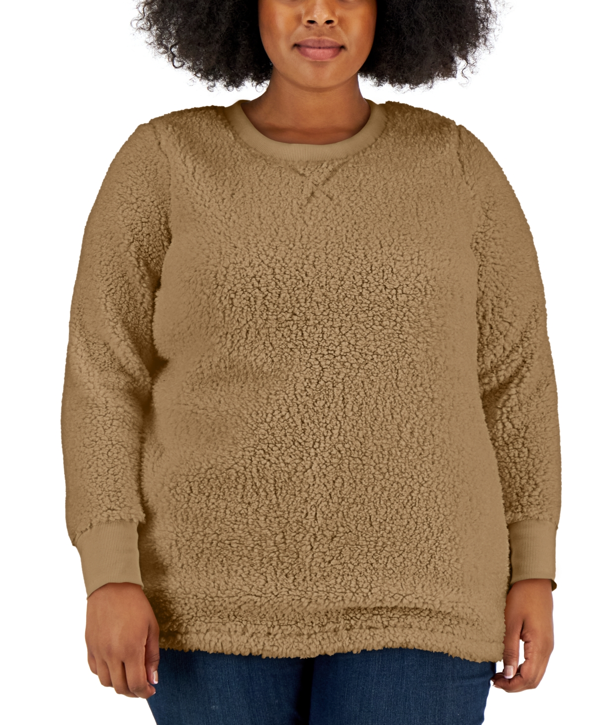 Style & Co Plus Size Sherpa Tunic, Created For Macy's In Warm Toffee