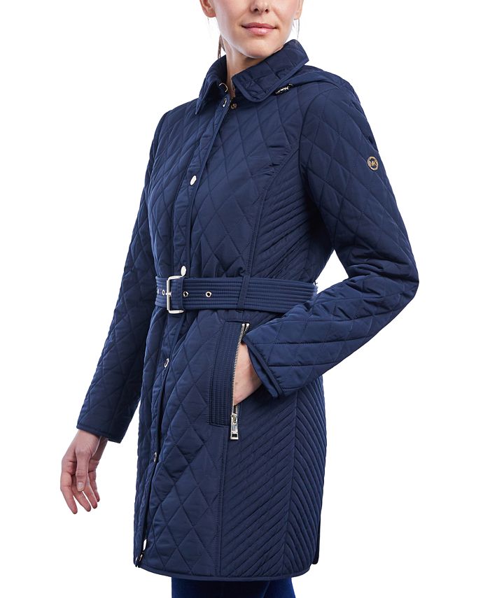 Michael Kors Women's Hooded Quilted Belted Jacket, Created for Macy's