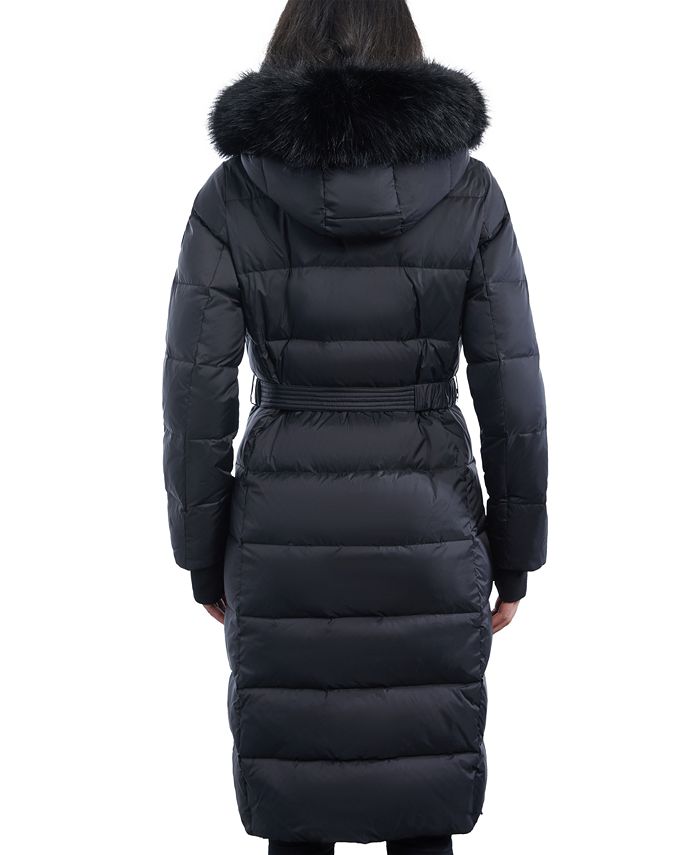 Women's Shine Belted Faux-Fur-Trim Hooded Puffer Coat