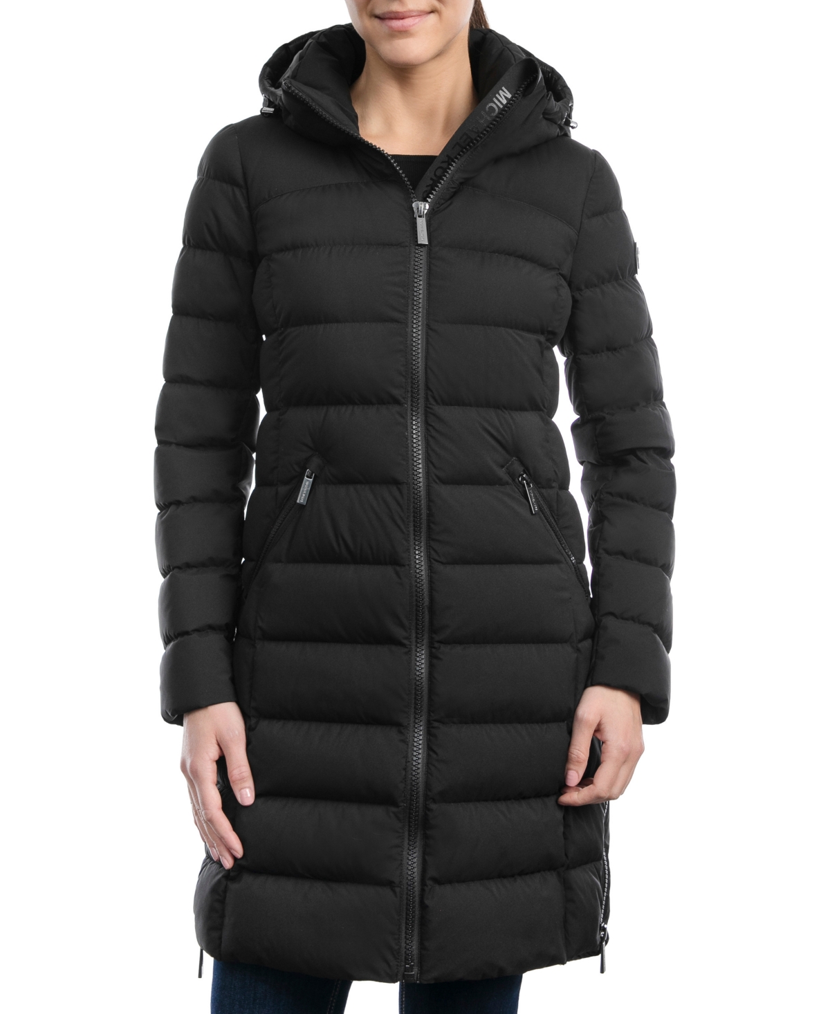 Michael Kors Michael  Women's Plus Size Hooded Faux-leather-trim Puffer Coat, Created For Macy's In Black