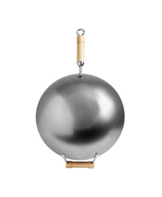 Classic Series Round Bottom Carbon Steel Wok with Birch Handles, 14"