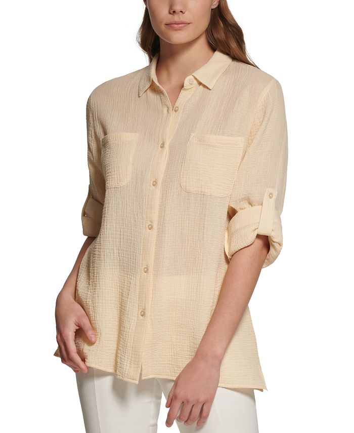 Calvin Klein Women's Cotton Gauze Button Down Shirt & Reviews - Tops - Women  - Macy's