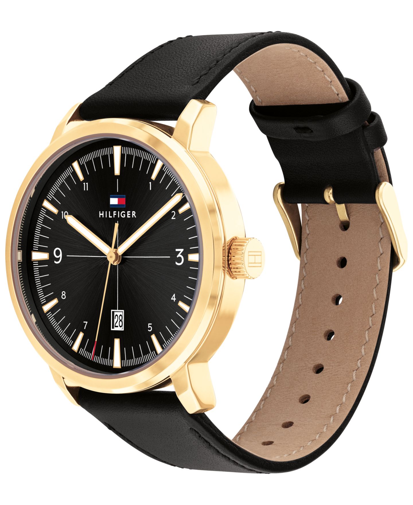 Мужские часы Tommy Hilfiger Black Leather Strap Watch 44mm — фото 2