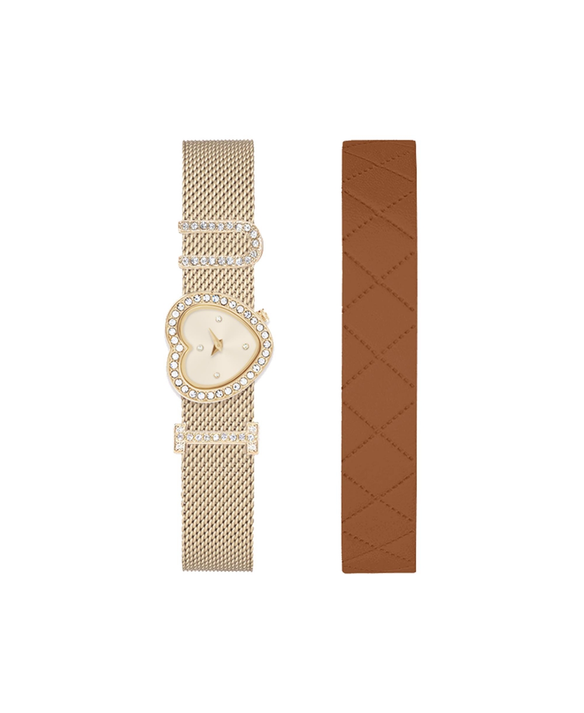 Women's Shiny Gold-Tone Bracelet Analog Watch 21mm with Interchangeable Leather Strap - Gold-tone