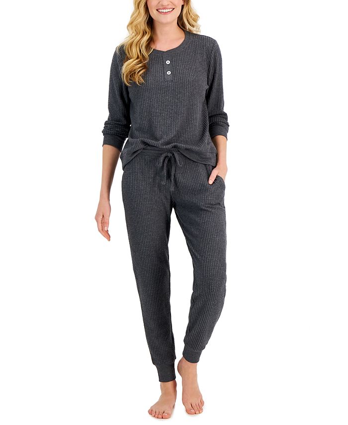 Alfani Thermal Henley Pajama Set, Created for Macy's - Macy's