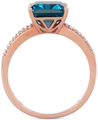 London Blue Topaz (4 ct. t.w.) & Diamond (1/10 ct. t.w.) Ring in 14k Rose Gold