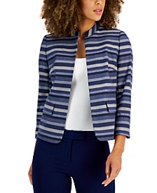 Women's Striped Band-Collar Jacket