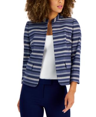 Anne Klein Women's Striped Band-Collar Jacket - Macy's