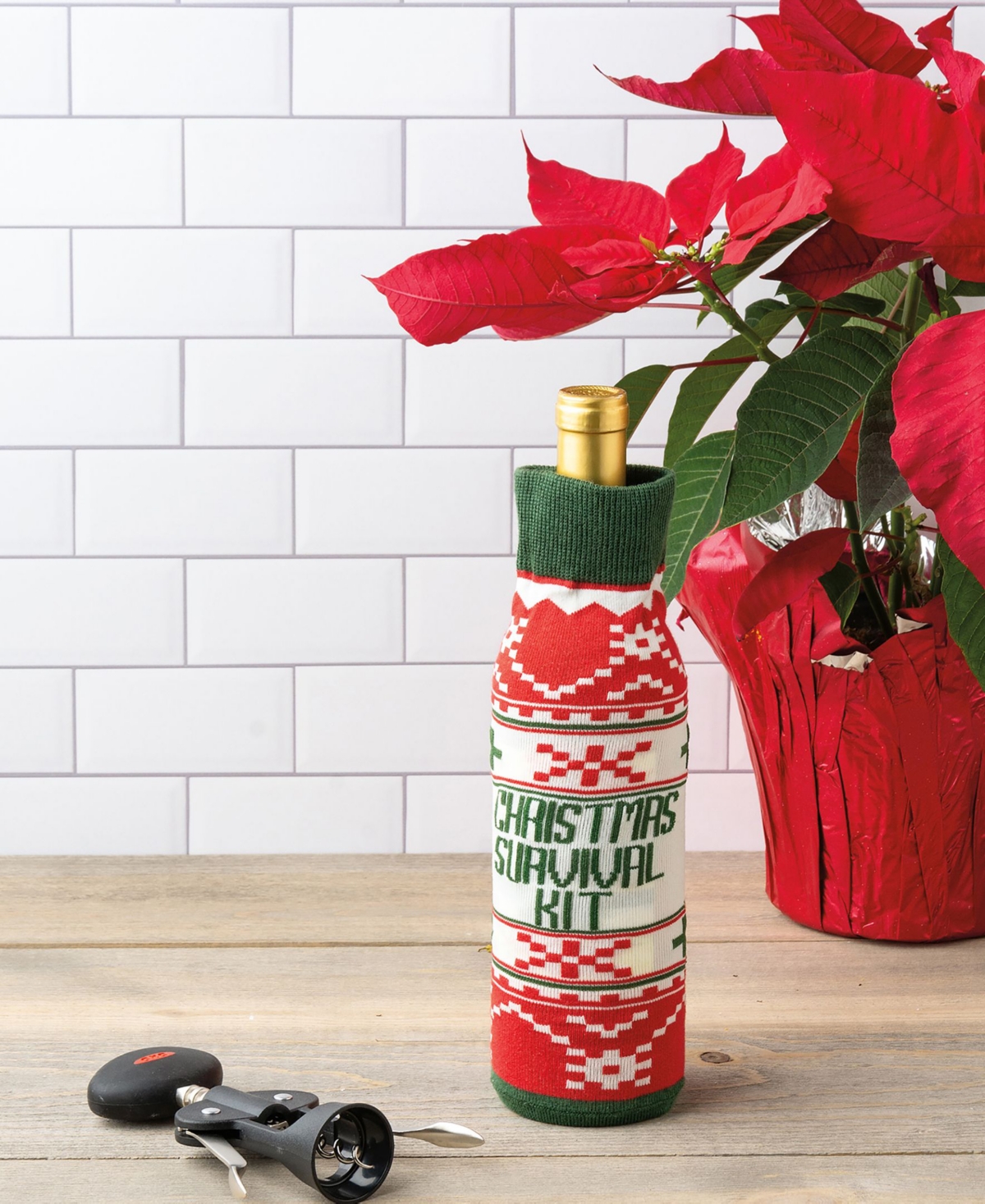 Christmas Survival Kit Bottle Sock - Red and White