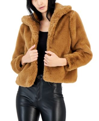 Faux fur-trimmed cropped jacket