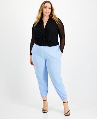 Bar III - Plus Size Paperbag-Waist Jogger Pants