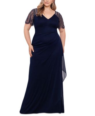 Plus Size Embellished Sheer Matte Jersey Gown