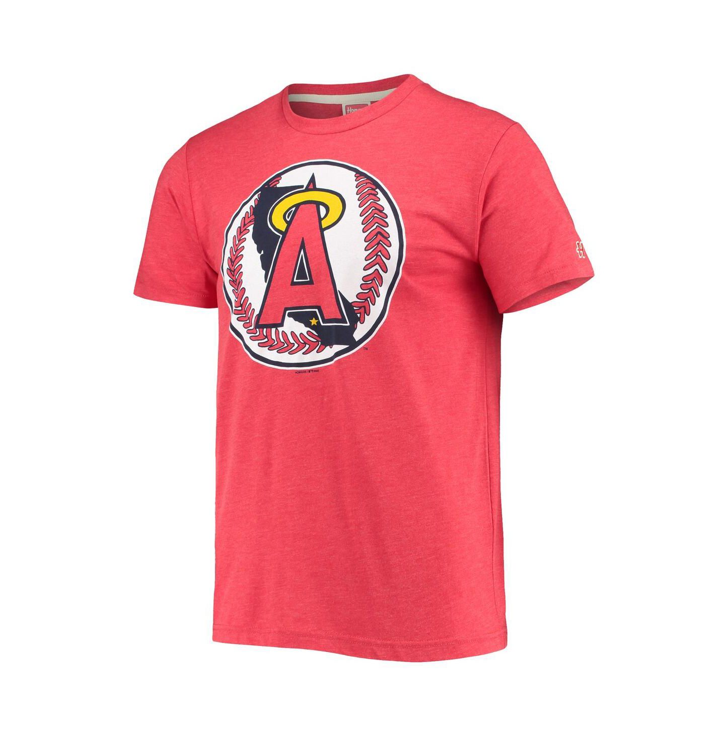Мужская футболка Homage Red Los Angeles Angels Hand-Drawn Logo Tri-Blend — фото 4