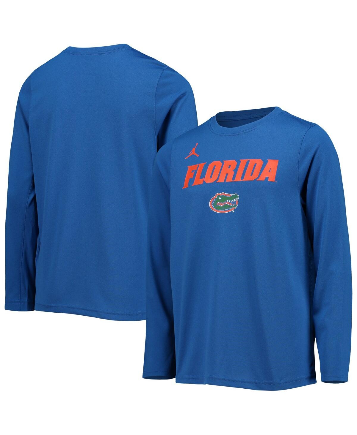 Jordan Kids' Big Boys  Brand Royal Florida Gators Team Wordmark Long Sleeve Performance T-shirt