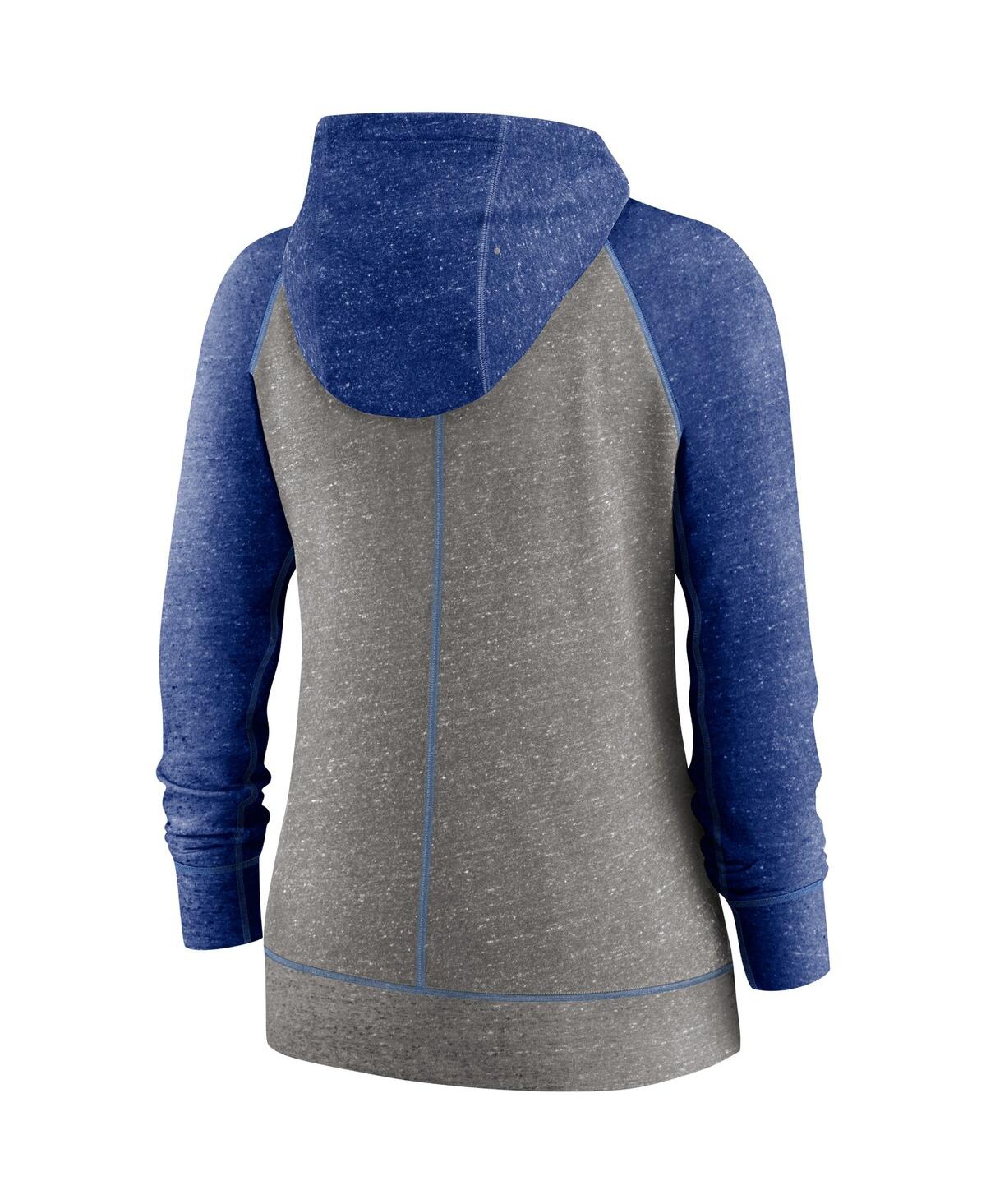 Women's Nikeand Heathered Royal Toronto Blue Jays Split Wordmark Gym Vintage-Like Raglan Slub Full-Zip Hoodie - Heathered Charcoal