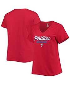 Women's Red Philadelphia Phillies Plus Size V-Neck T-shirt