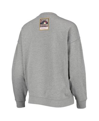 Women's Heathered Gray Chicago Cubs Cooperstown Collection Logo Lightweight Pullover Sweatshirt