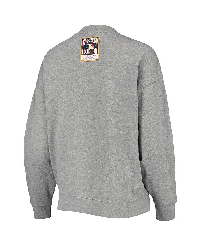 Women's Mitchell & Ness Heathered Gray Chicago Cubs Cooperstown Collection Logo Lightweight Pullover Sweatshirt in Heather Gray