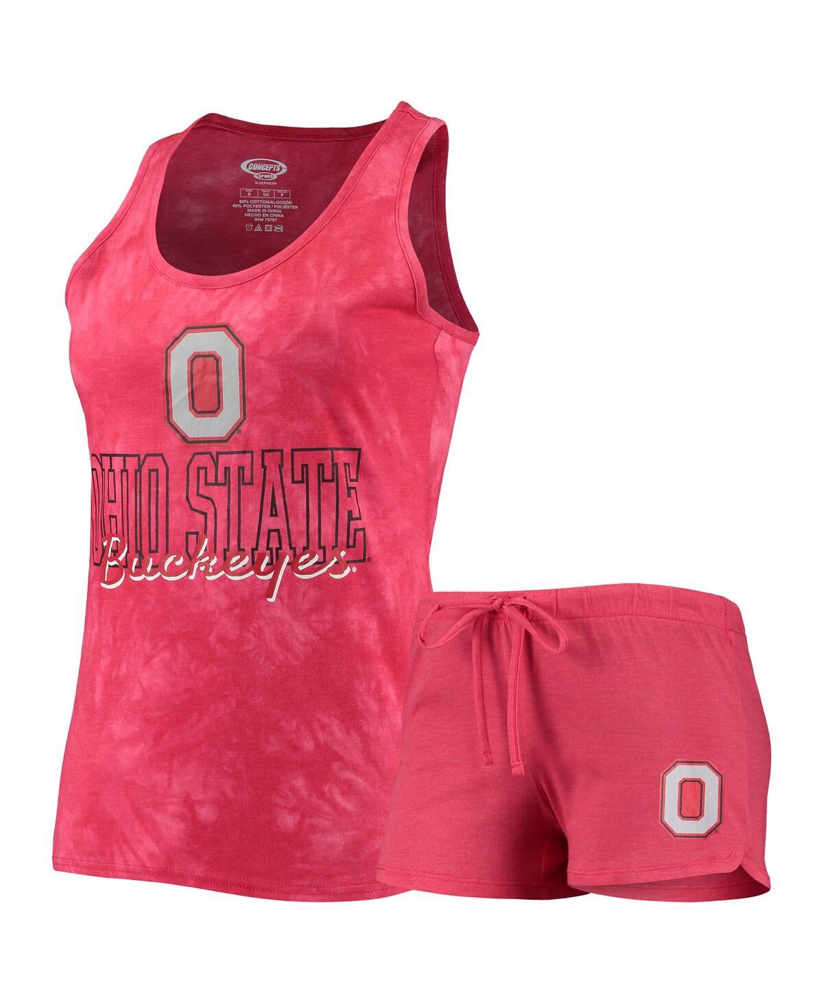 Concepts Sport Women's  Scarlet Ohio State Buckeyes Billboard Tie-dye Tank Top And Shorts Set