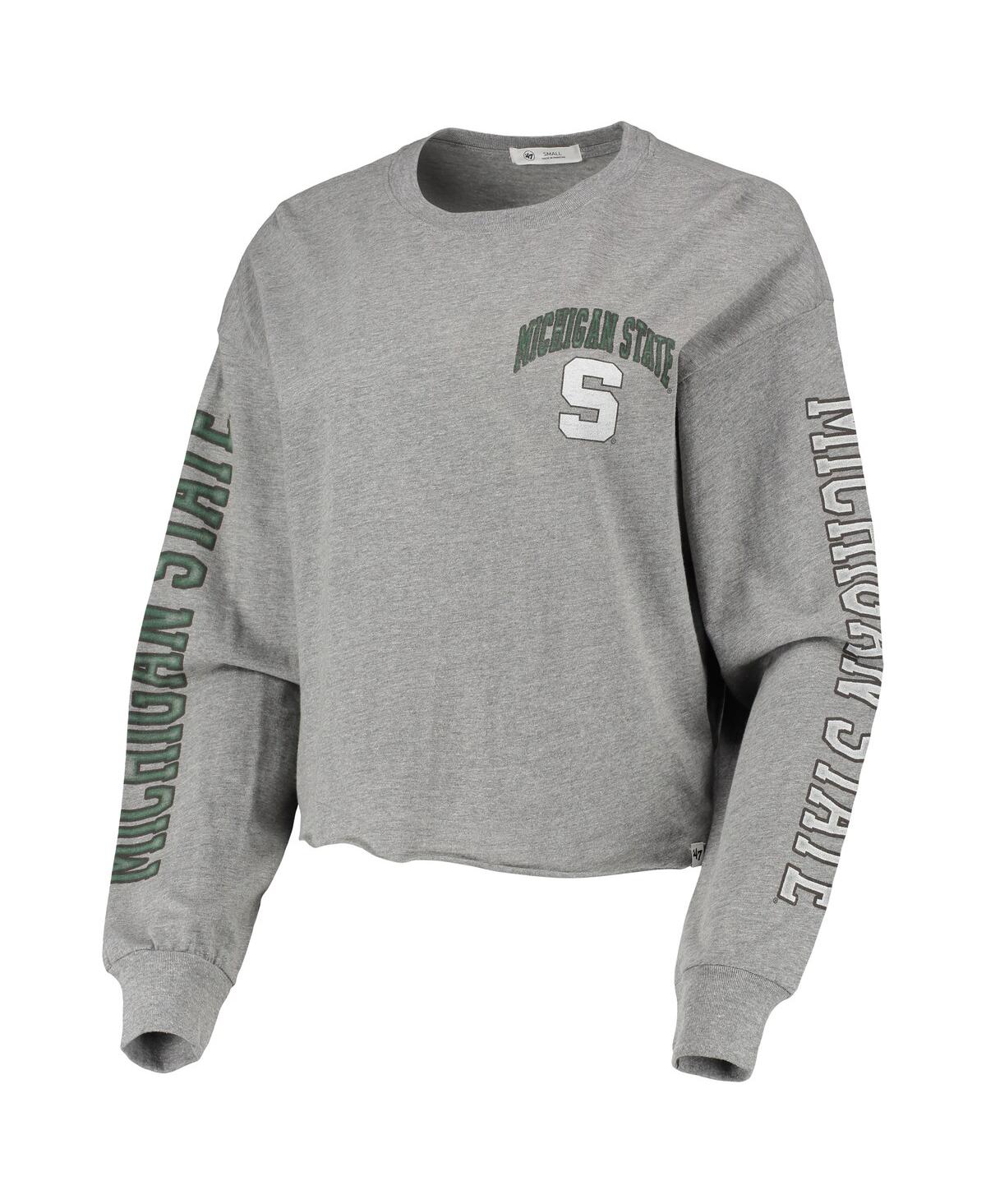 Shop 47 Brand Women's '47 Heathered Gray Michigan State Spartans Ultra Max Parkway Long Sleeve Cropped T-shirt