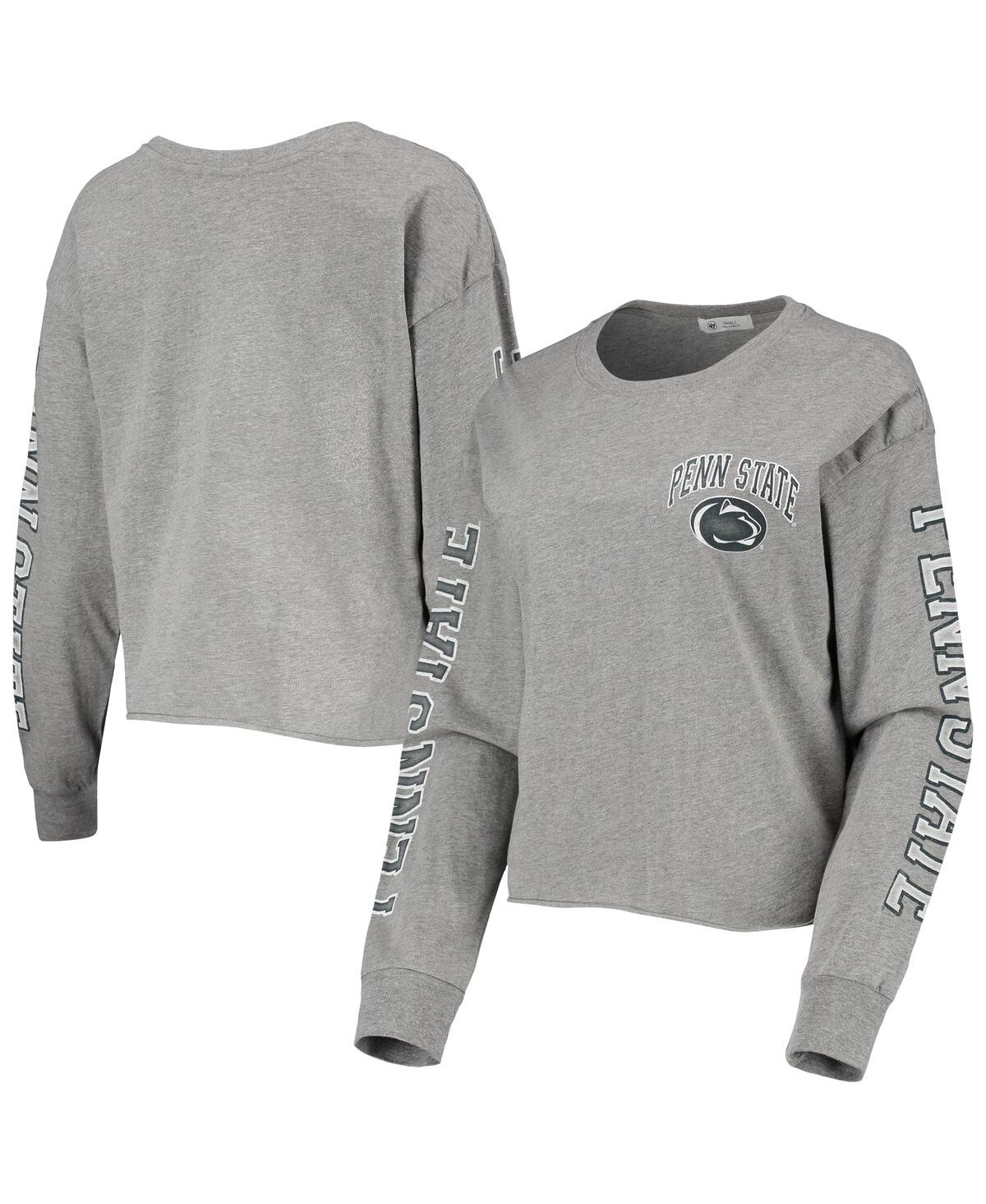Women's '47 Heathered Gray Penn State Nittany Lions Ultra Max Parkway Long Sleeve Cropped T-shirt - Heathered Gray