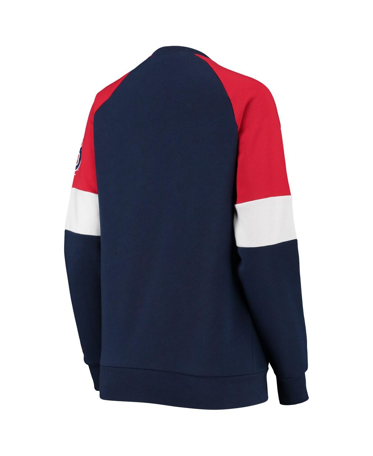 STARTER WOMEN'S STARTER NAVY AND RED BOSTON RED SOX PLAYMAKER RAGLAN PULLOVER SWEATSHIRT 