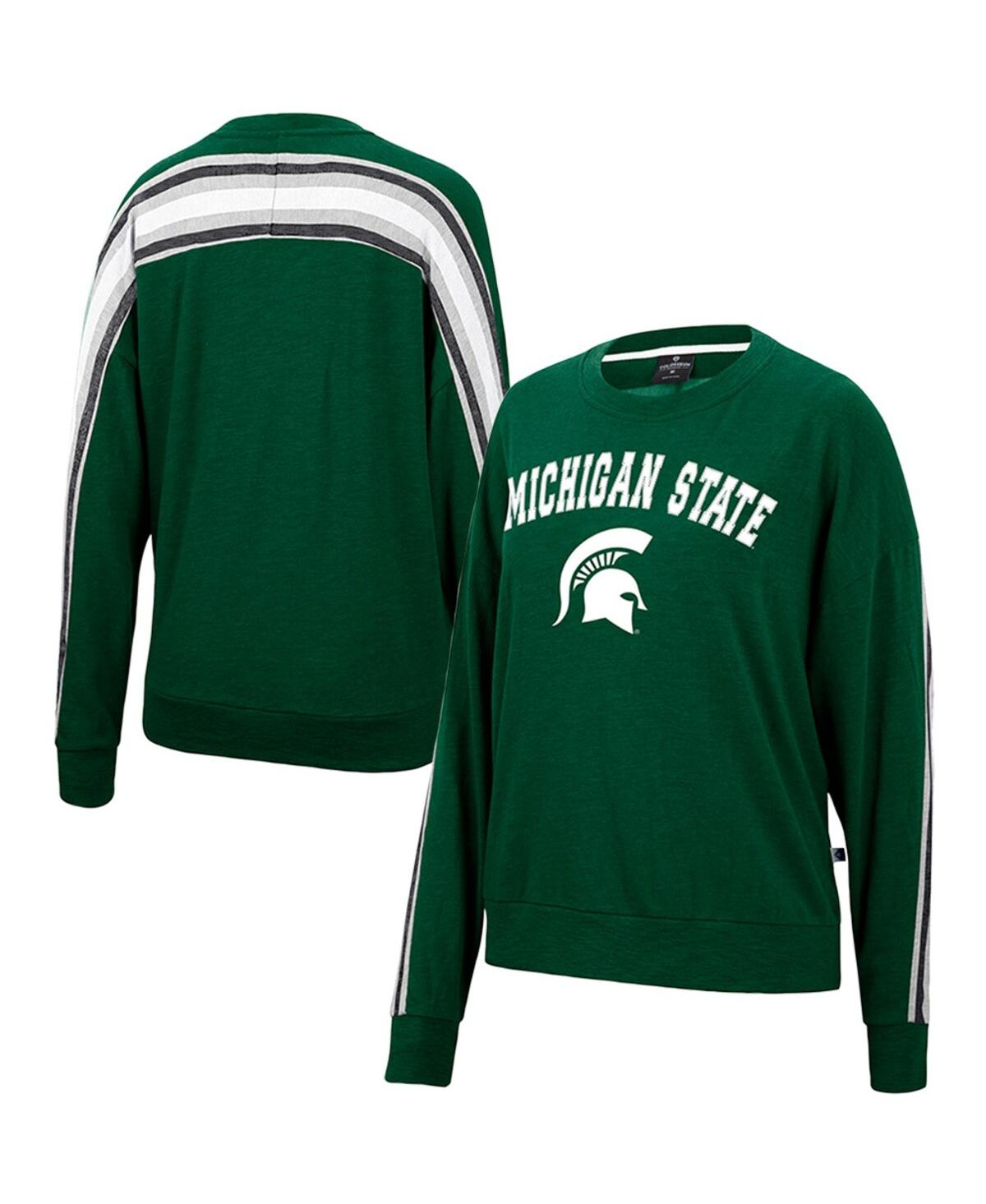 Colosseum Heathered Green Michigan State Spartans Team Oversized Pullover Sweatshirt In Heathered Green