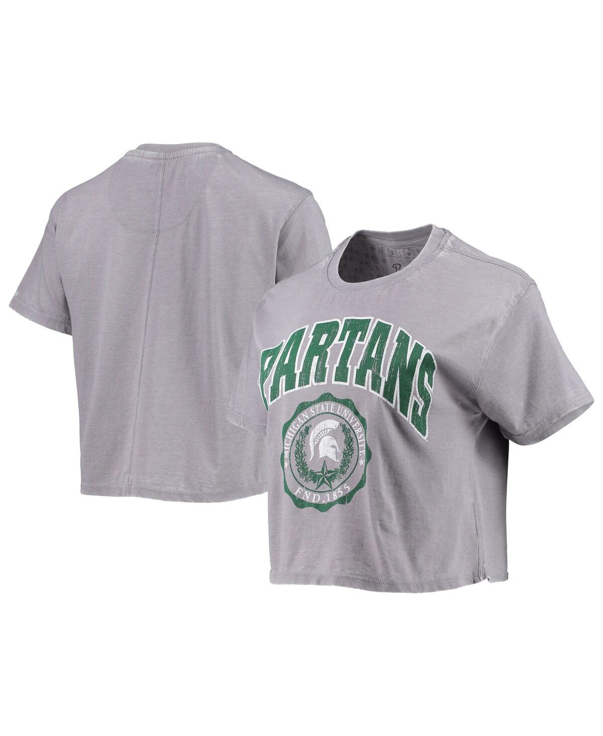 Women's PressboxMichigan State Spartans Edith Vintage-Like Burnout Crop T-shirt - Heathered Gray