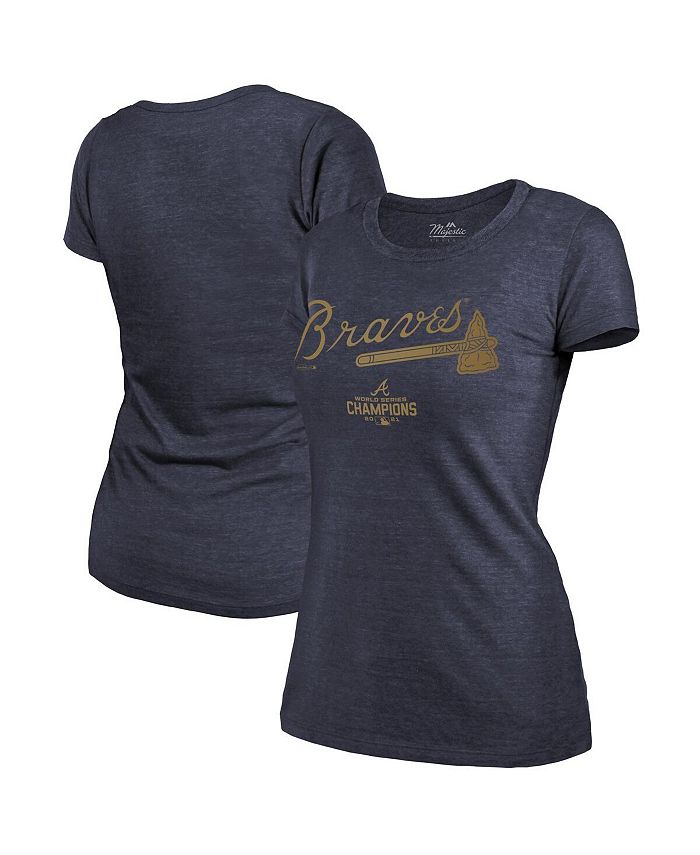 Majestic Women's Threads Navy Atlanta Braves 2022 Gold Program Wordmark T- shirt