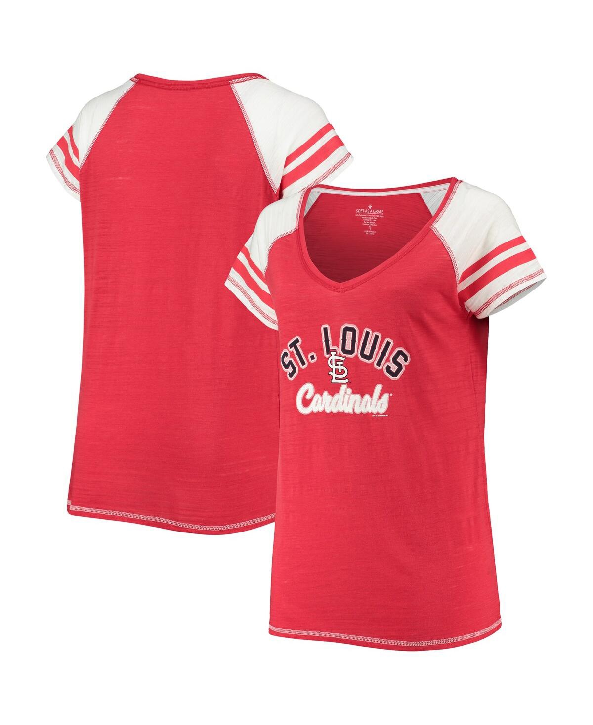 Women's Soft As A Grape Red St. Louis Cardinals Curvy Colorblock Tri-Blend Raglan V-Neck T-shirt - Red
