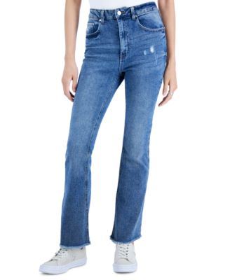 Tinseltown - Juniors' High-Rise Frayed-Hem Flare Jeans
