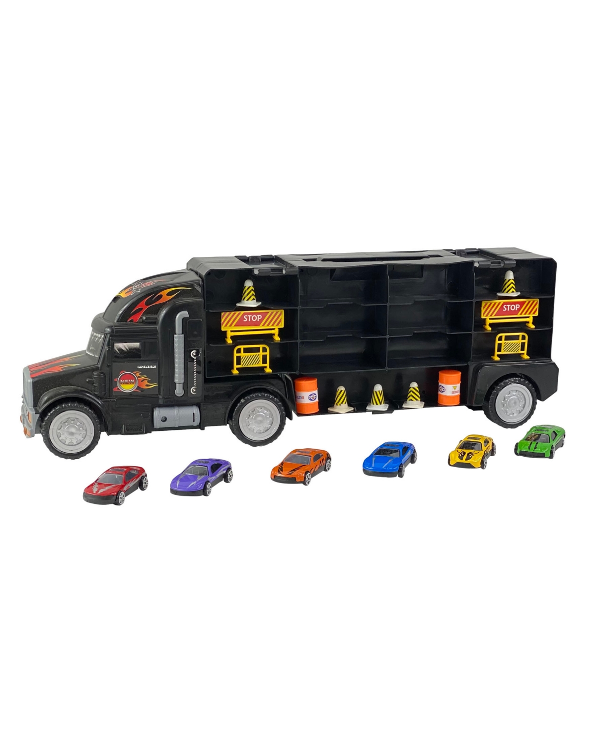 Big Daddy Mag-genius Car Carrier Tractor Trailer With 12 Cars And Accessories Toy In Multi