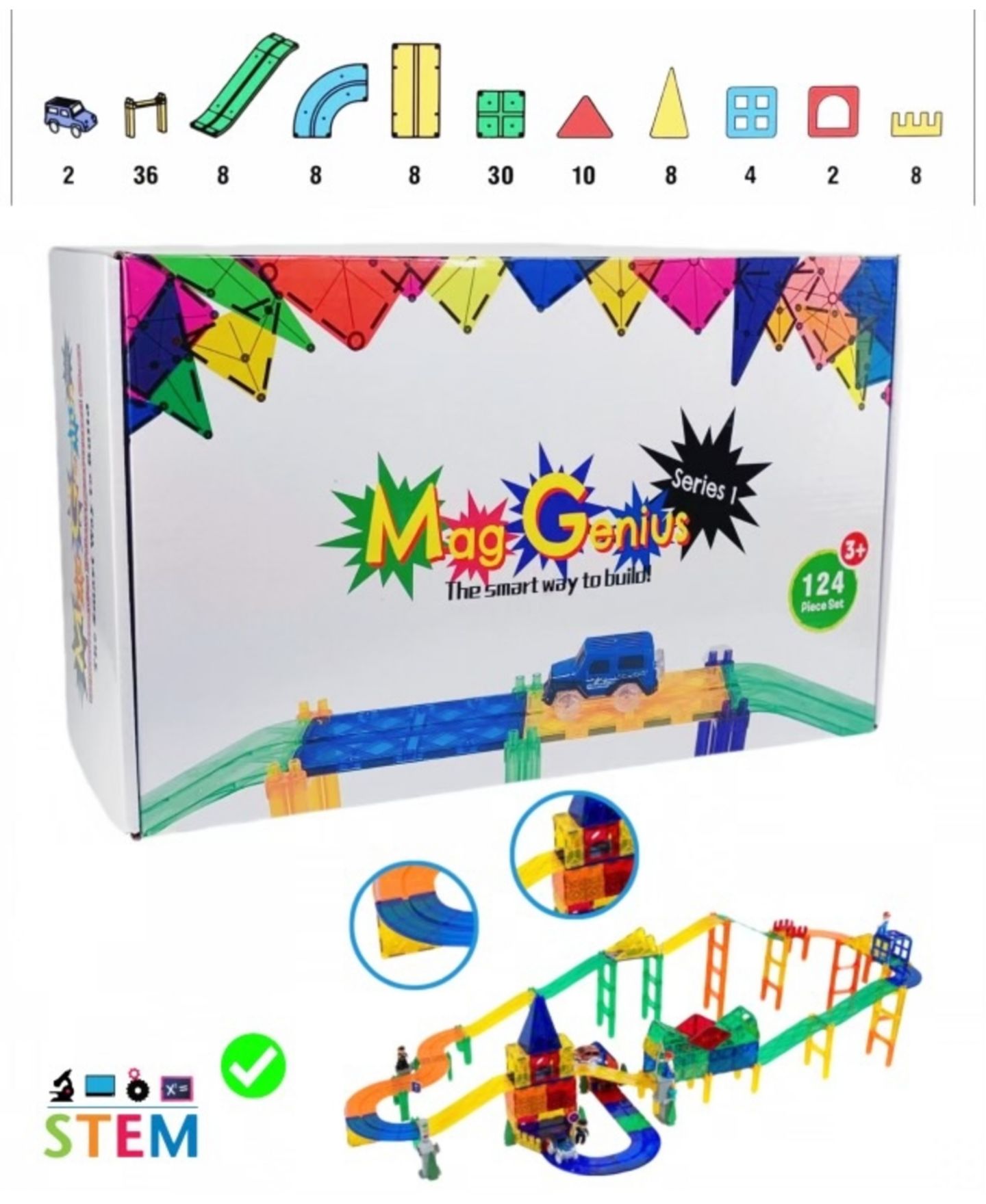 Детский конструктор Mag-Genius 124 Piece Ultimate Magnetic Racing Set — фото 1
