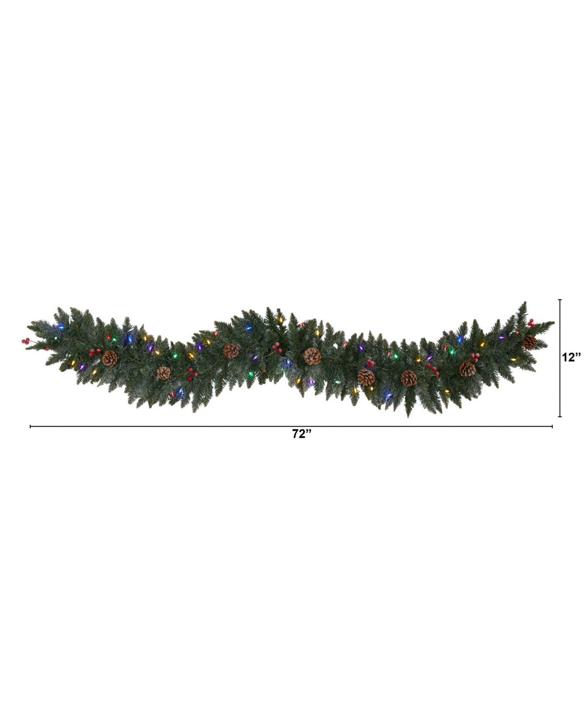 Snow Dusted Artificial Christmas Garland with Lights, Berries and Pinecones,
