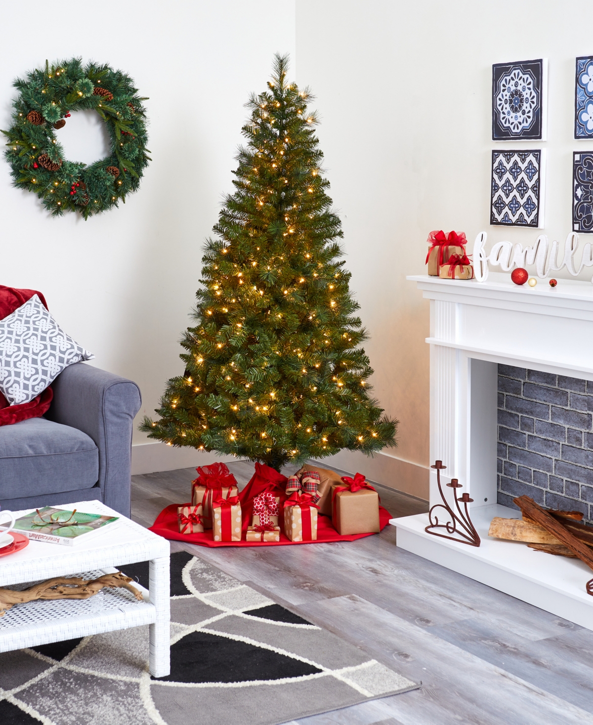 Mount Hood Spruce Artificial Christmas Tree with Lights and Bendable Branches,