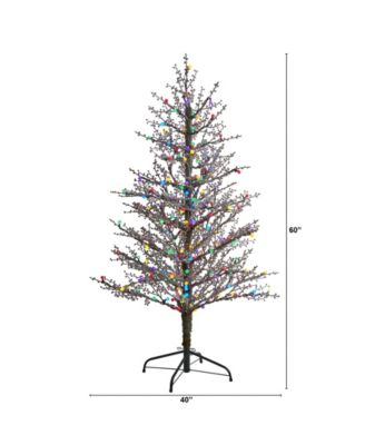 Nearly Natural Frosted Berry Twig Artificial Christmas Tree with Lights and Bendable Branches, 60"