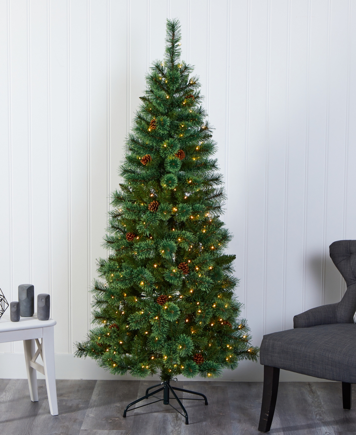 White Mountain Pine Artificial Christmas Tree with Lights and Pinecones, 72"