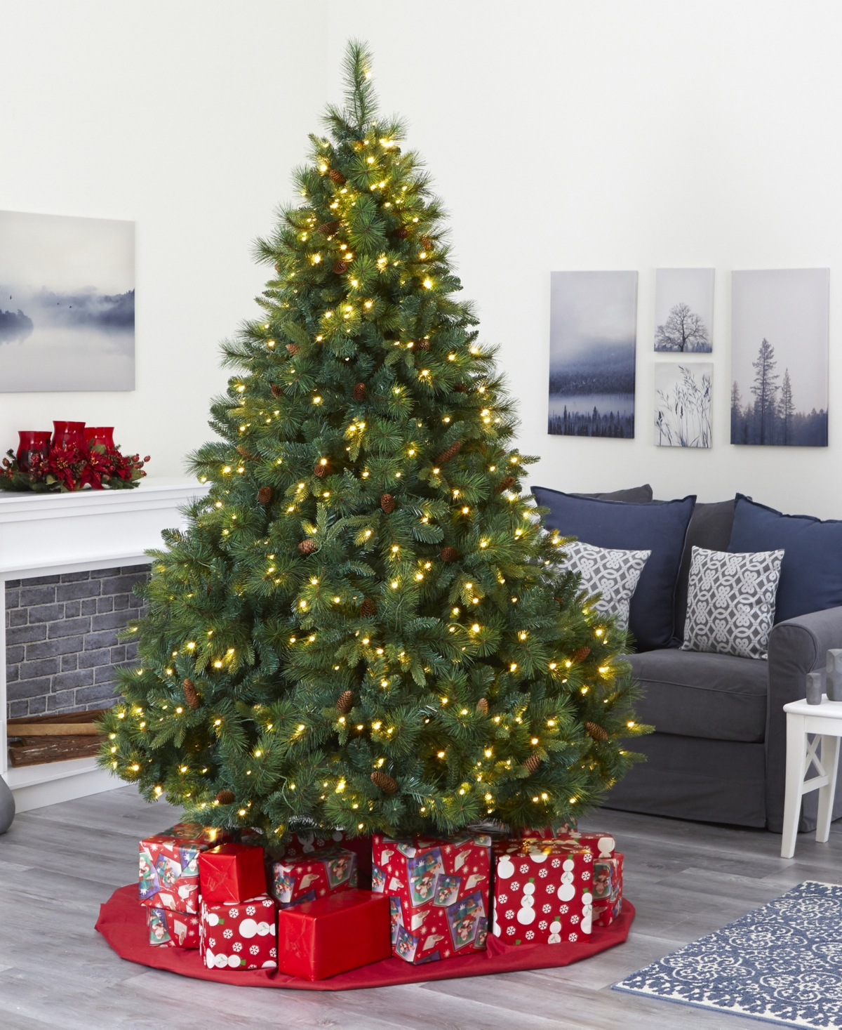 West Virginia Full Bodied Mixed Pine Artificial Christmas Tree with Lights and Pinecones,