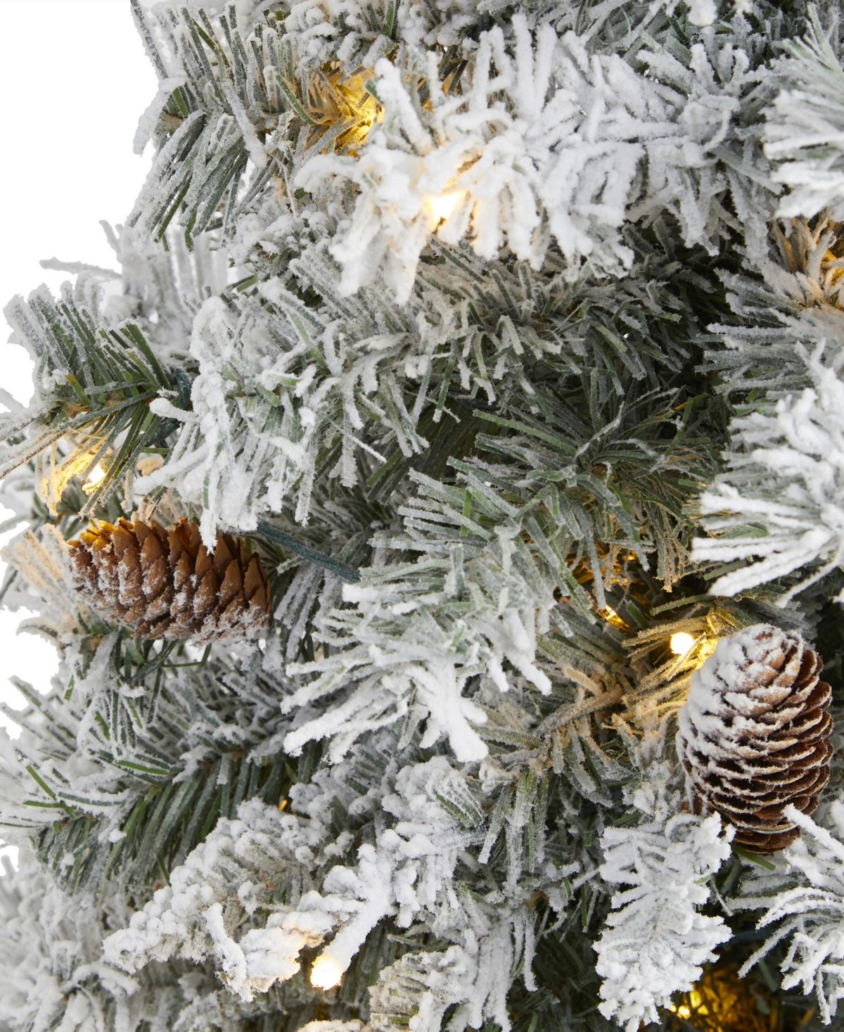 Flocked White River Mountain Pine Artificial Christmas Tree with Pinecones and Lights,